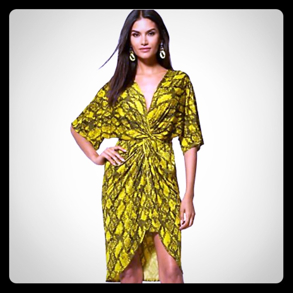 NWT NY&Co Yellow Snakeskin Twist Front Dress